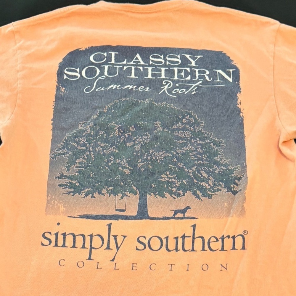 Simply Southern Summer Roots Peach Graphic T-Shirt Mens Medium Oak Tree Dog